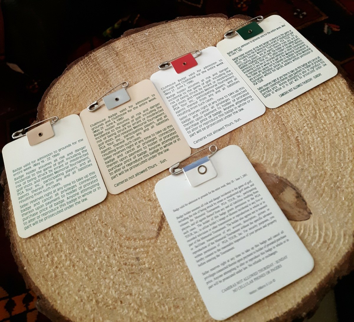 1994 1995 1996 1997 & 2001 Memorial Golf Tournament Patron & Clubhouse Badges