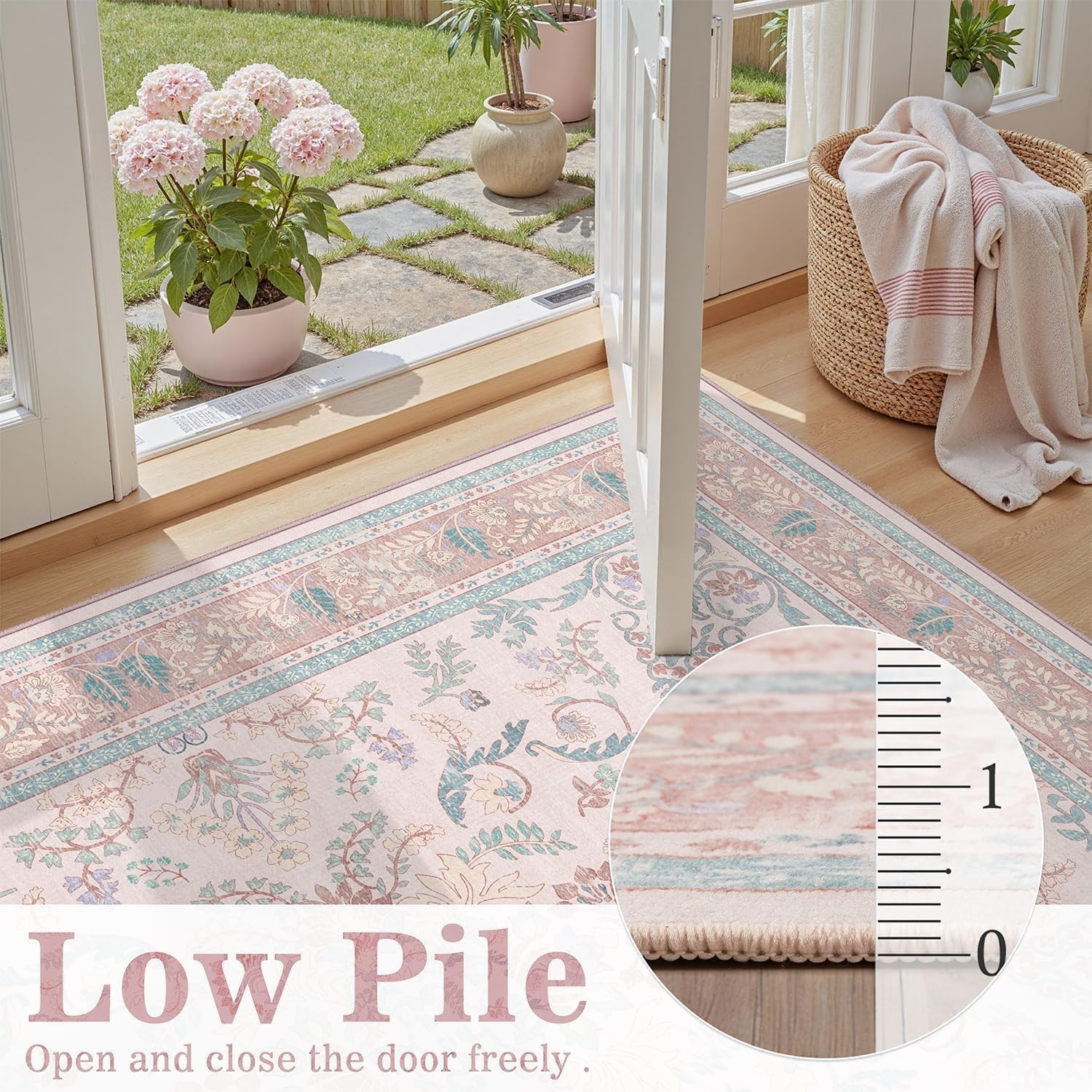 DCX 2x3 Pink Vintage Floral Rug, Machine Washable Non Slip Low Pile Carpet fo...