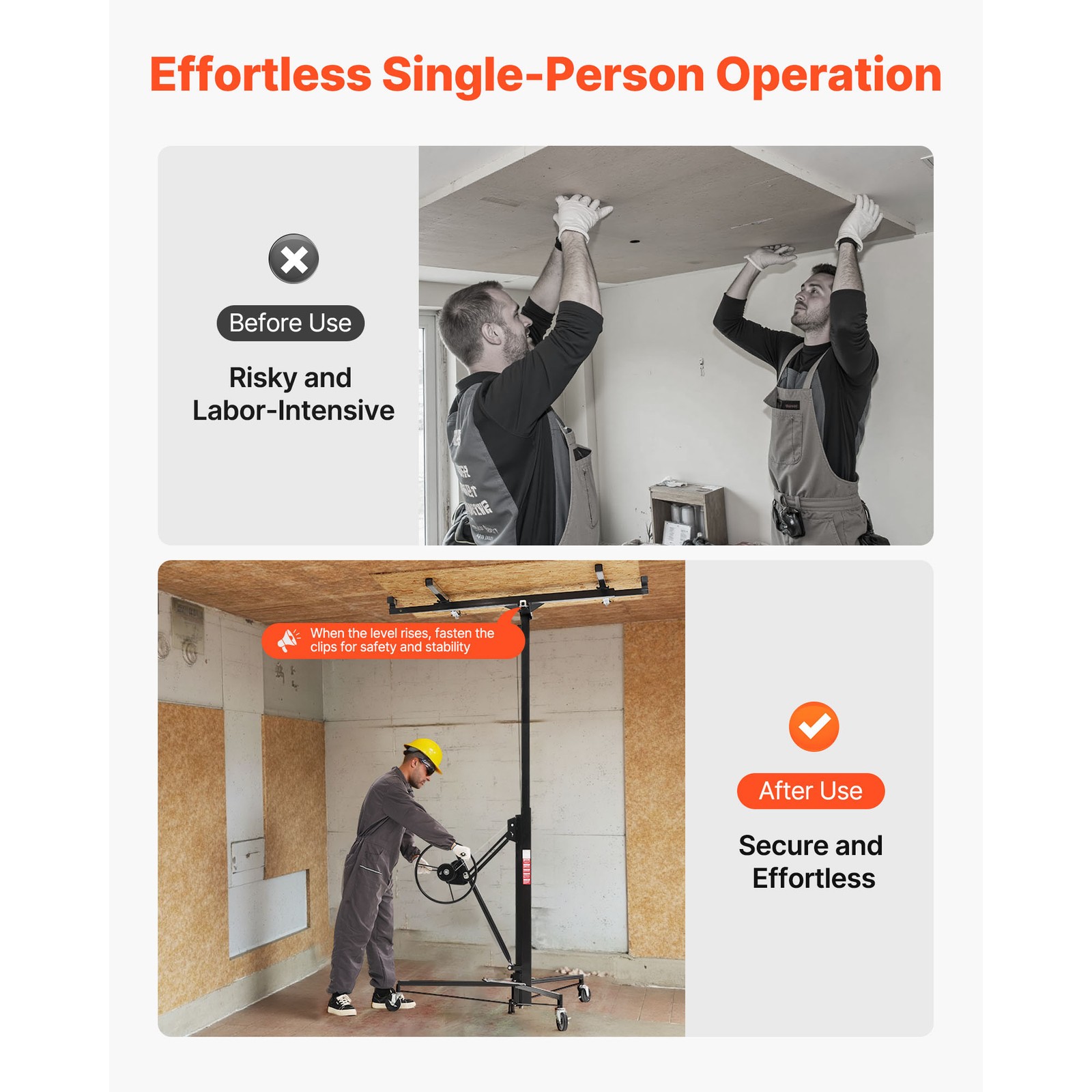 Uimoso 16Ft Drywall Lifter Sheetrock Hoist Lift Adjustable arm & Lockable Wheels