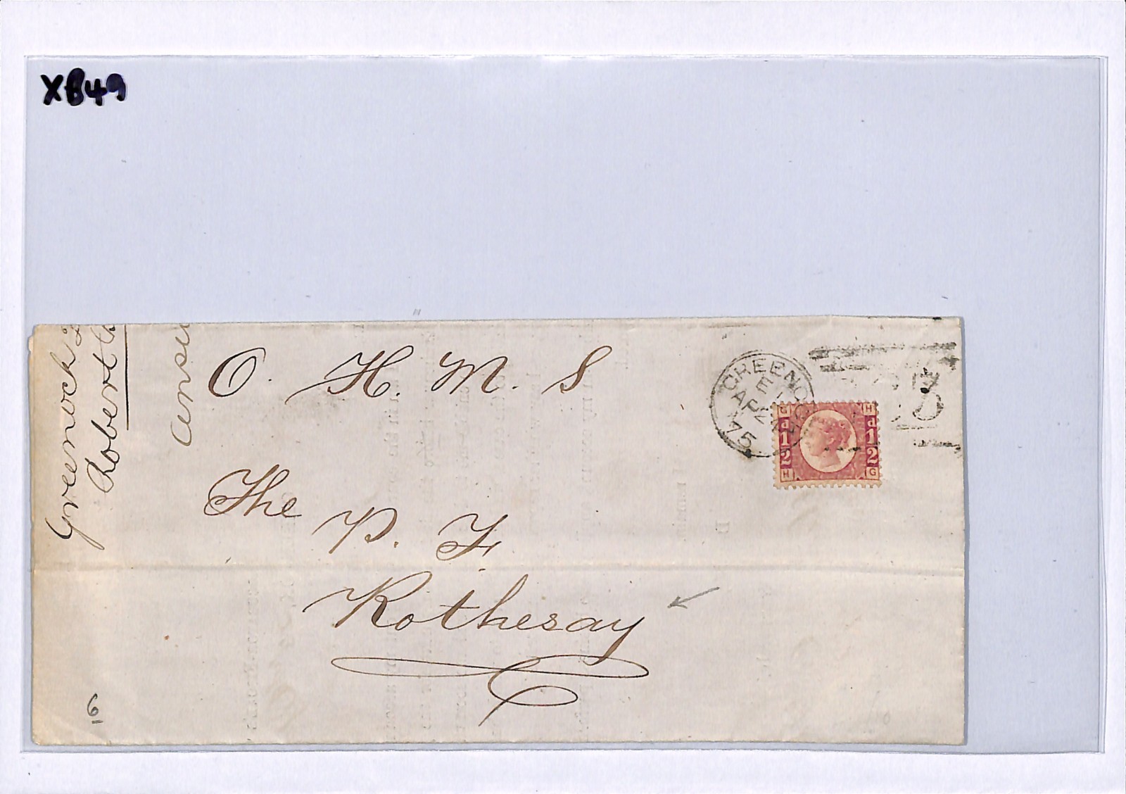 GB QV BANTAM ½d Plate 6 HALFPENNY *OHMS* Cover Greenock 1875 Rothesay XB49