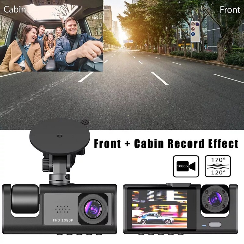 Dash Cam HD 1080p Car Dual Lens Front/Rear/Inside Video Recorder Camera G-sensor