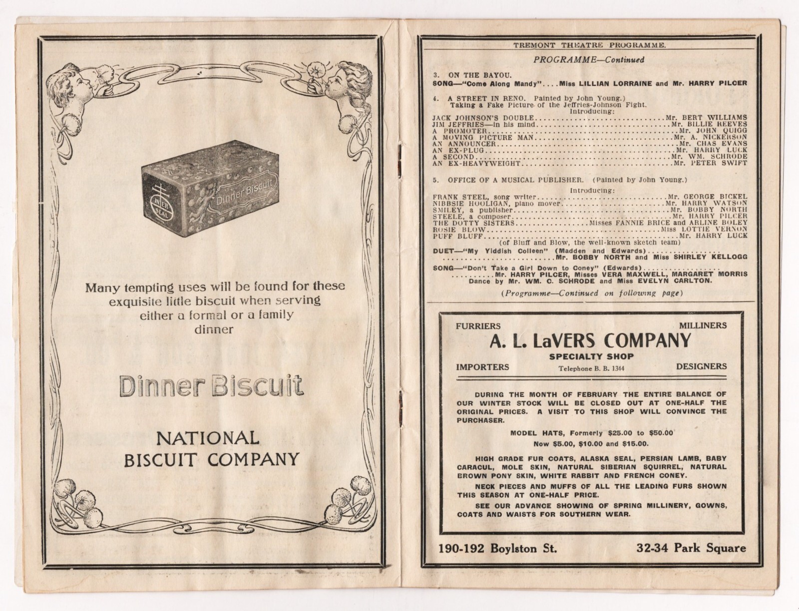 Fanny Brice (Debut) "ZIEGFELD FOLLIES of 1910" Bert Williams 1911 Boston Program