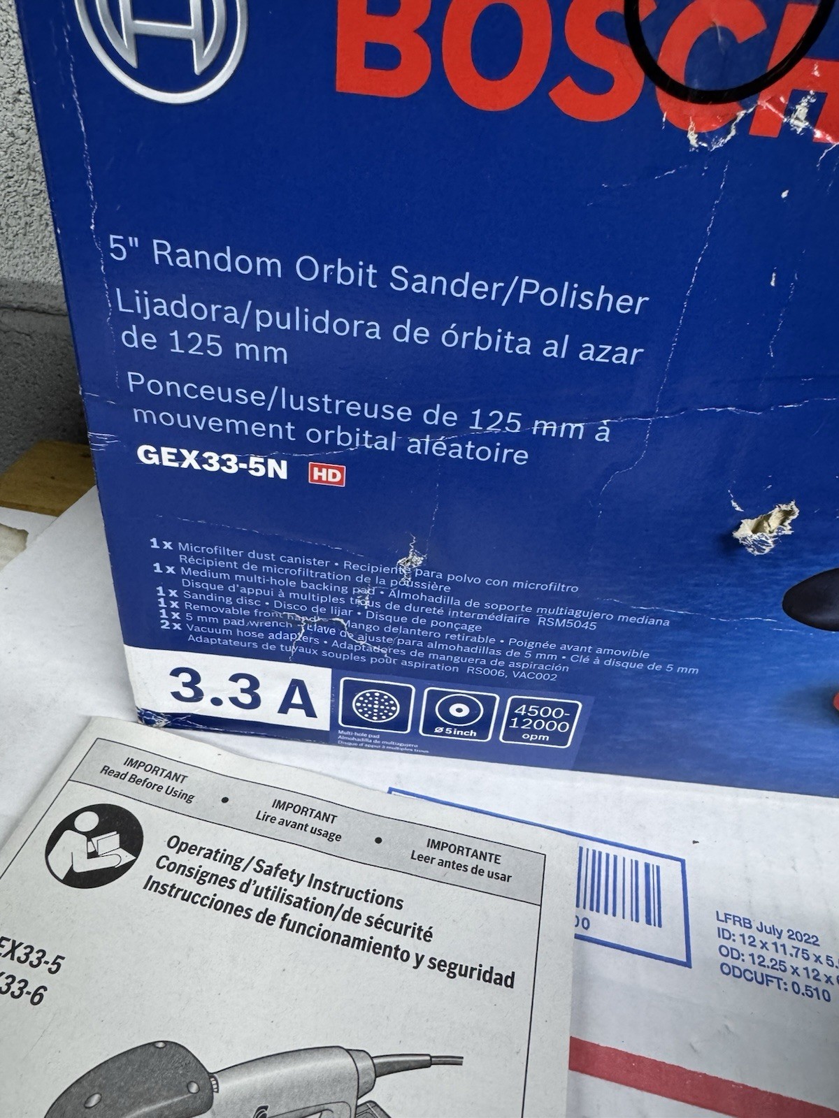 BOSCH GEX33-5n Corded Sander,5  Disc,Random Orbital 3.3amp HD