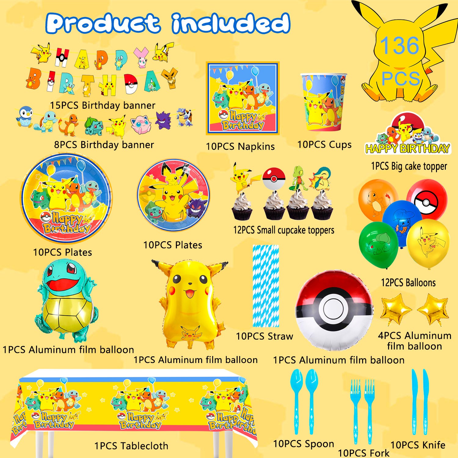 Pokemon Party Decorations Pokemon Birthday Supplies Tableware Plates Balloons