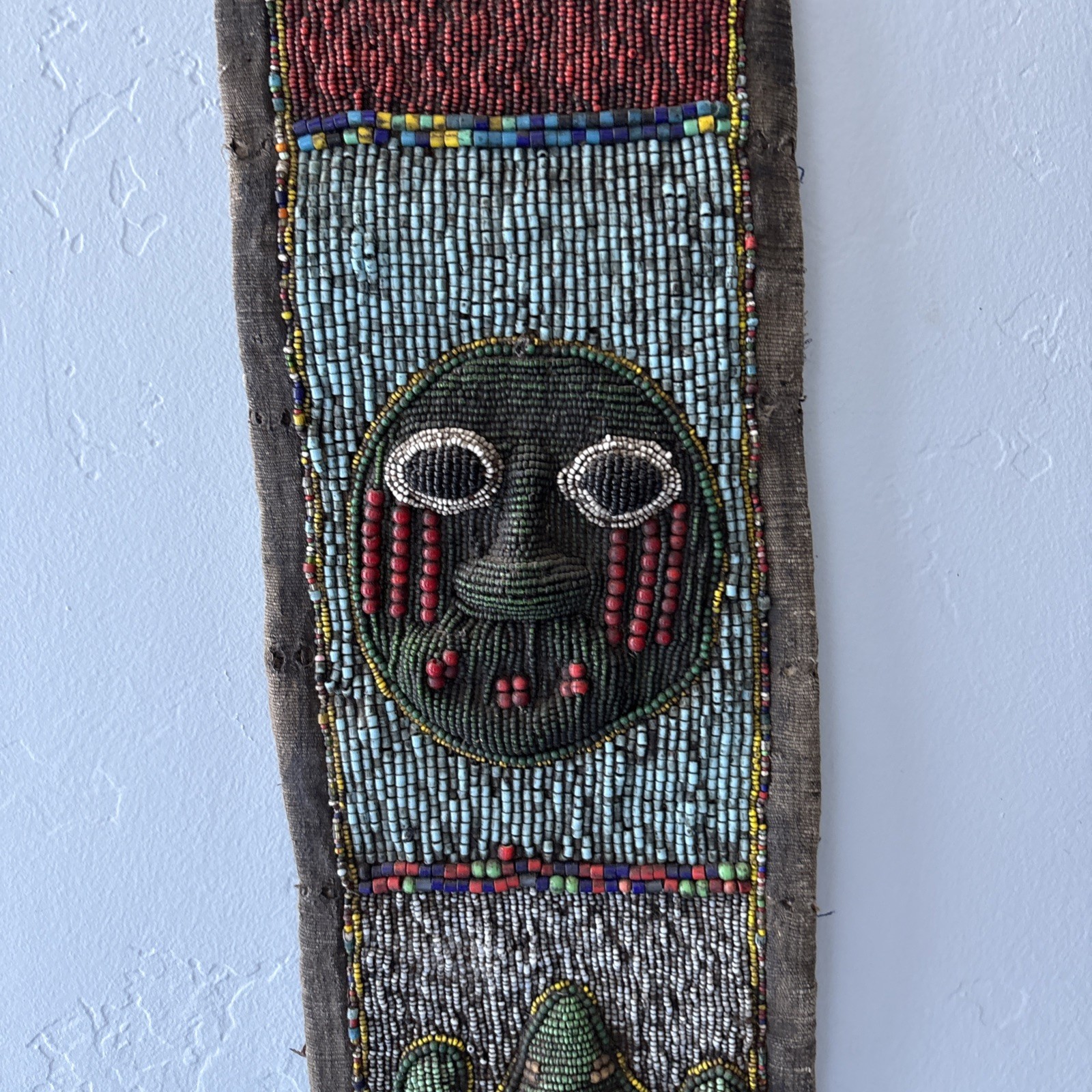 Yoruba Diviners Beaded Sash Nigeria Raised Beadwork Lizards Hanging Art 56” Vtg