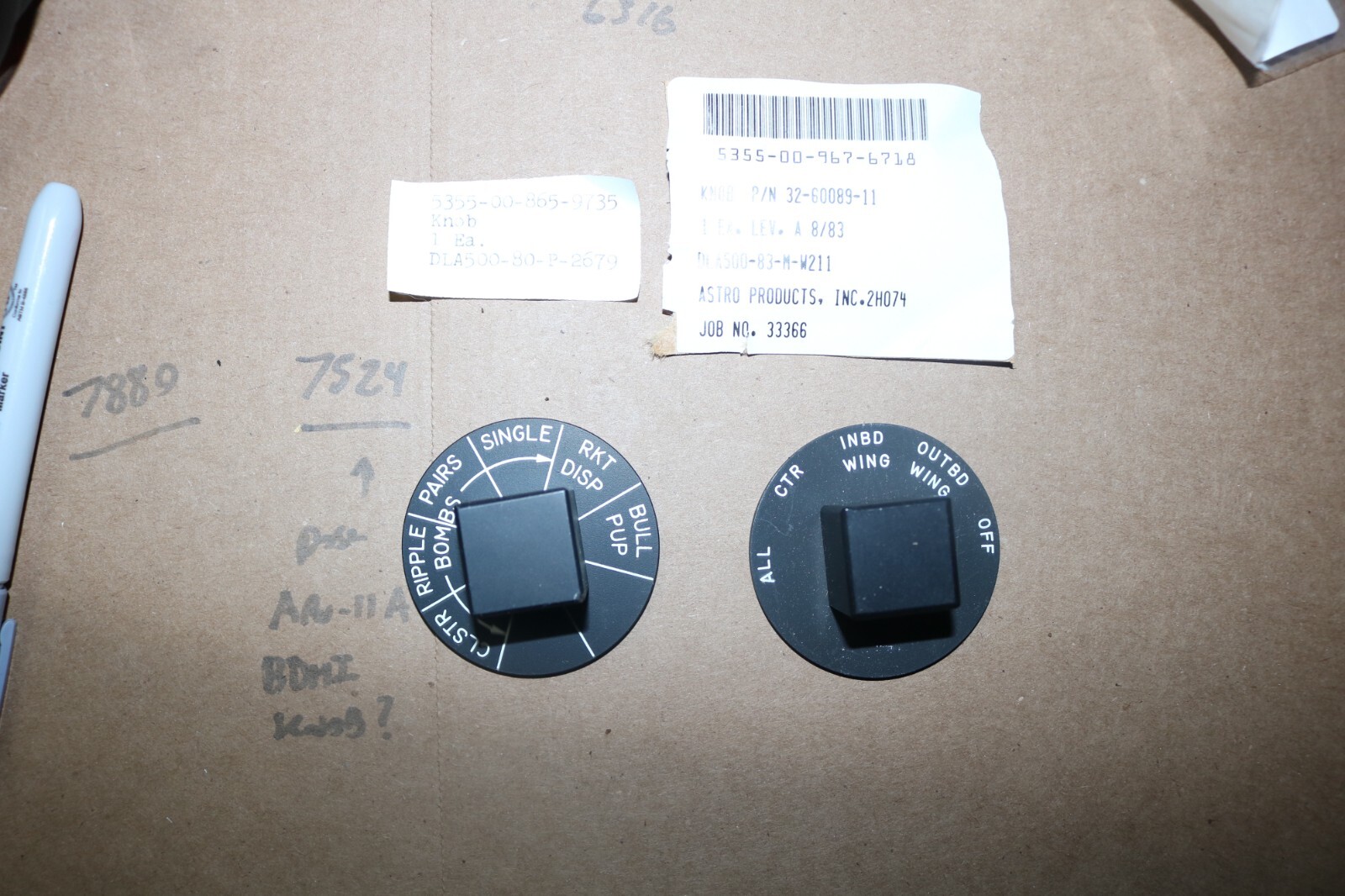 HTF!! Vintage NOS F-4 Phantom weapons control panel selector knobs pair