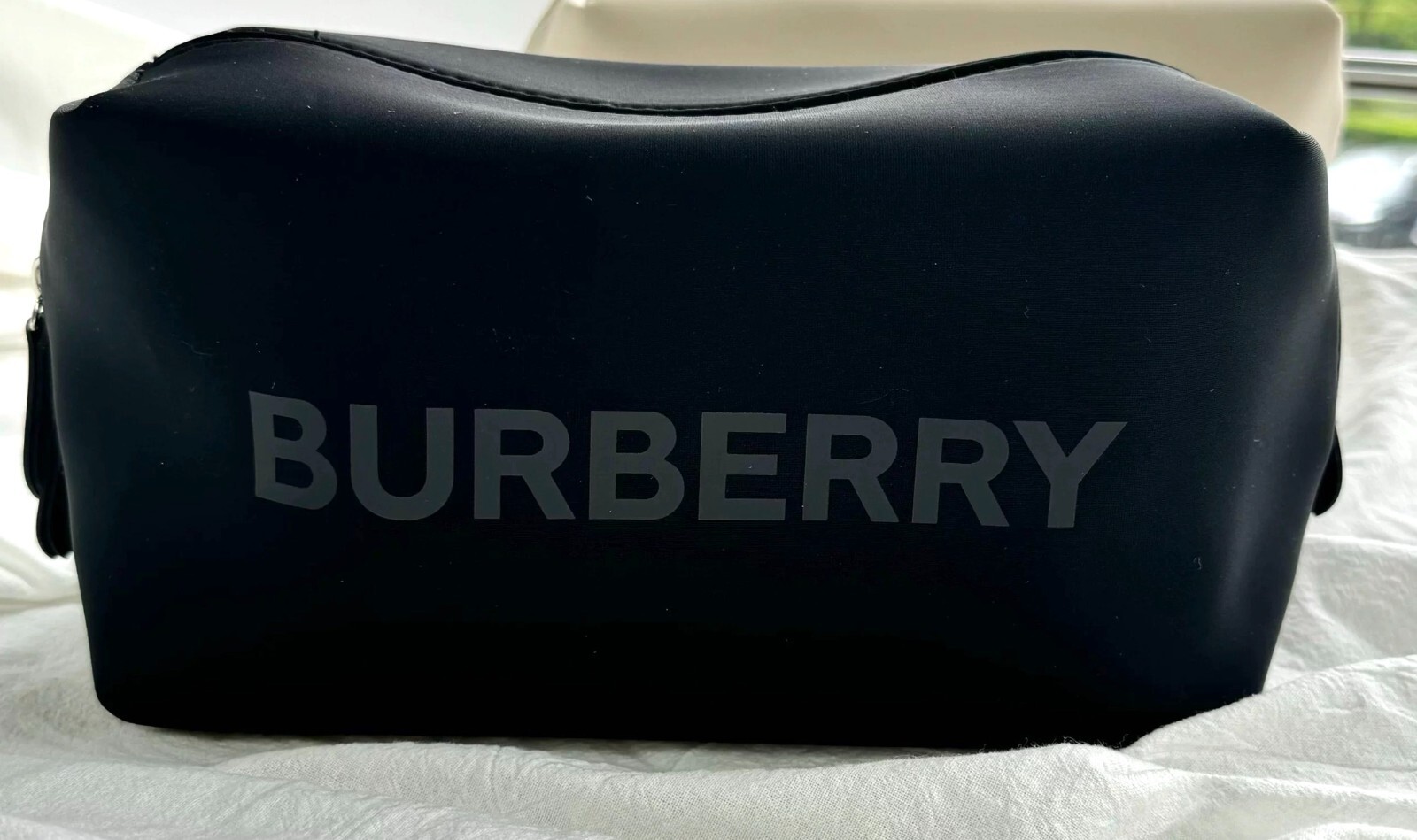 New! Burberry Print Logo Zipper Toiletry Pouch Clutch Bag ~ Black