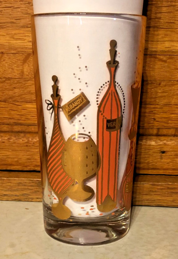 MCM Gay Fad Bordeaux Barware Highball Glasses 5.5” Set Of 8 in Carrier Caddy