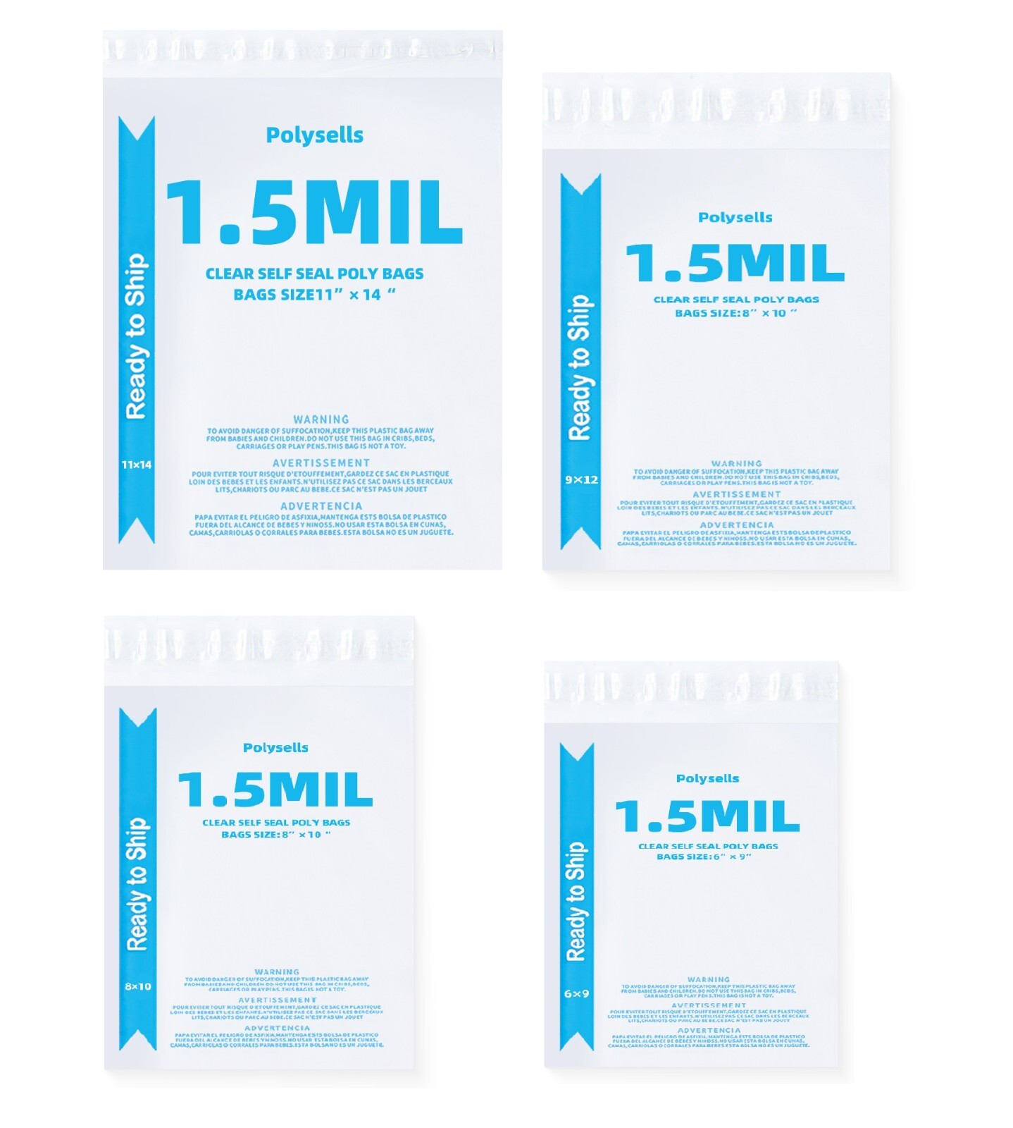 Clear Poly Bags with Suffocation Warning 6x9, 8x10, 9x12, 11x14