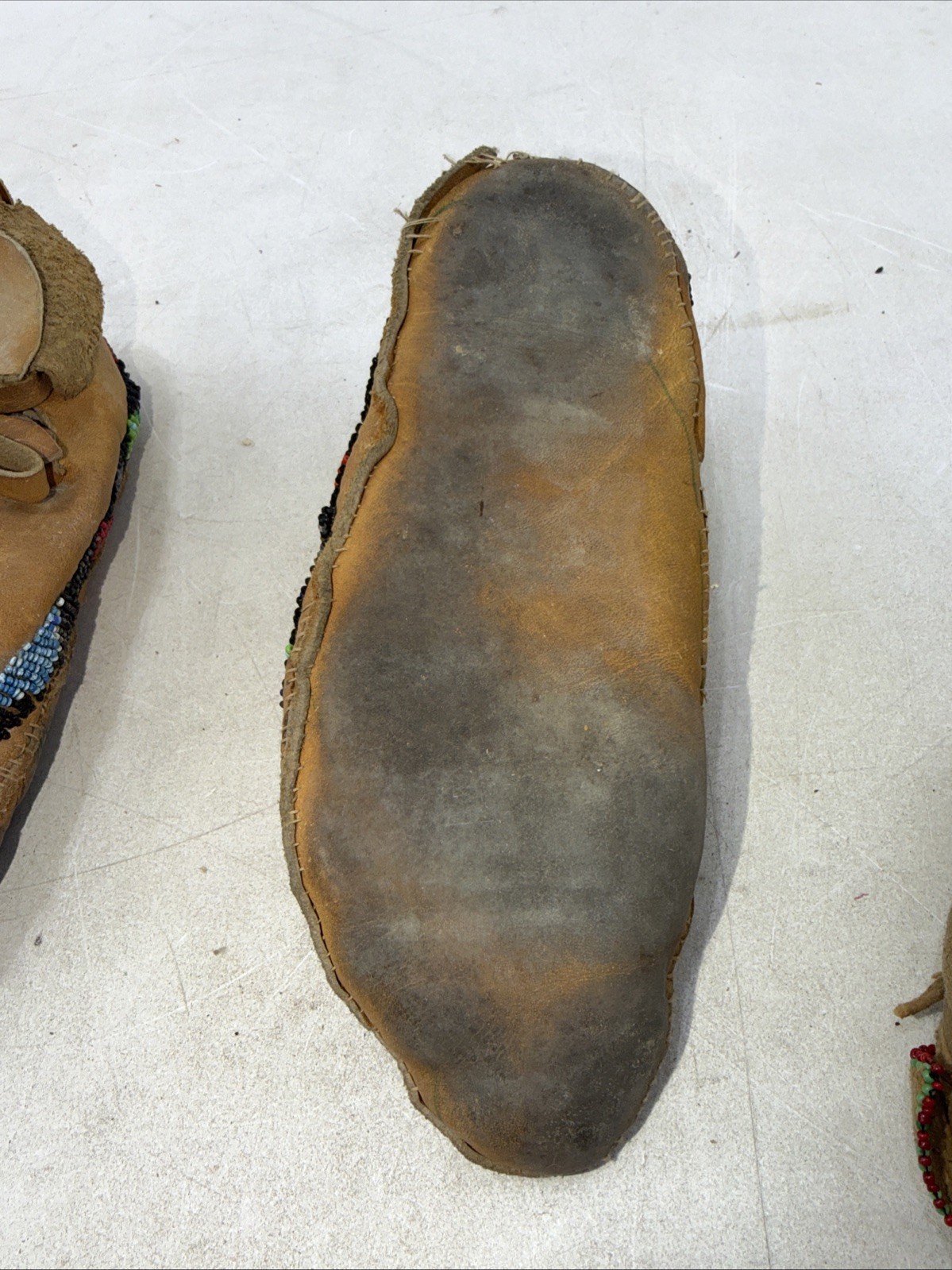 Authentic Native American Leather Beaded Moccasin Lot and Indian Rattle