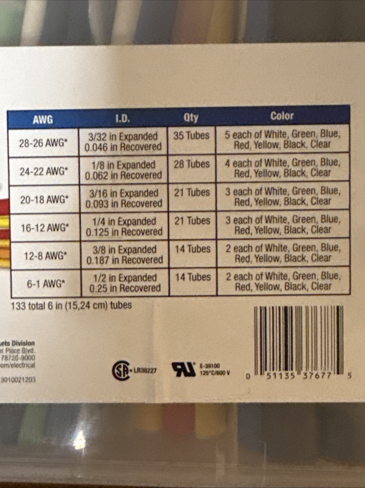 3M 7000031588 Heat Shrink Tubing FP-301 Color Assortment Kit, 1 Kit
