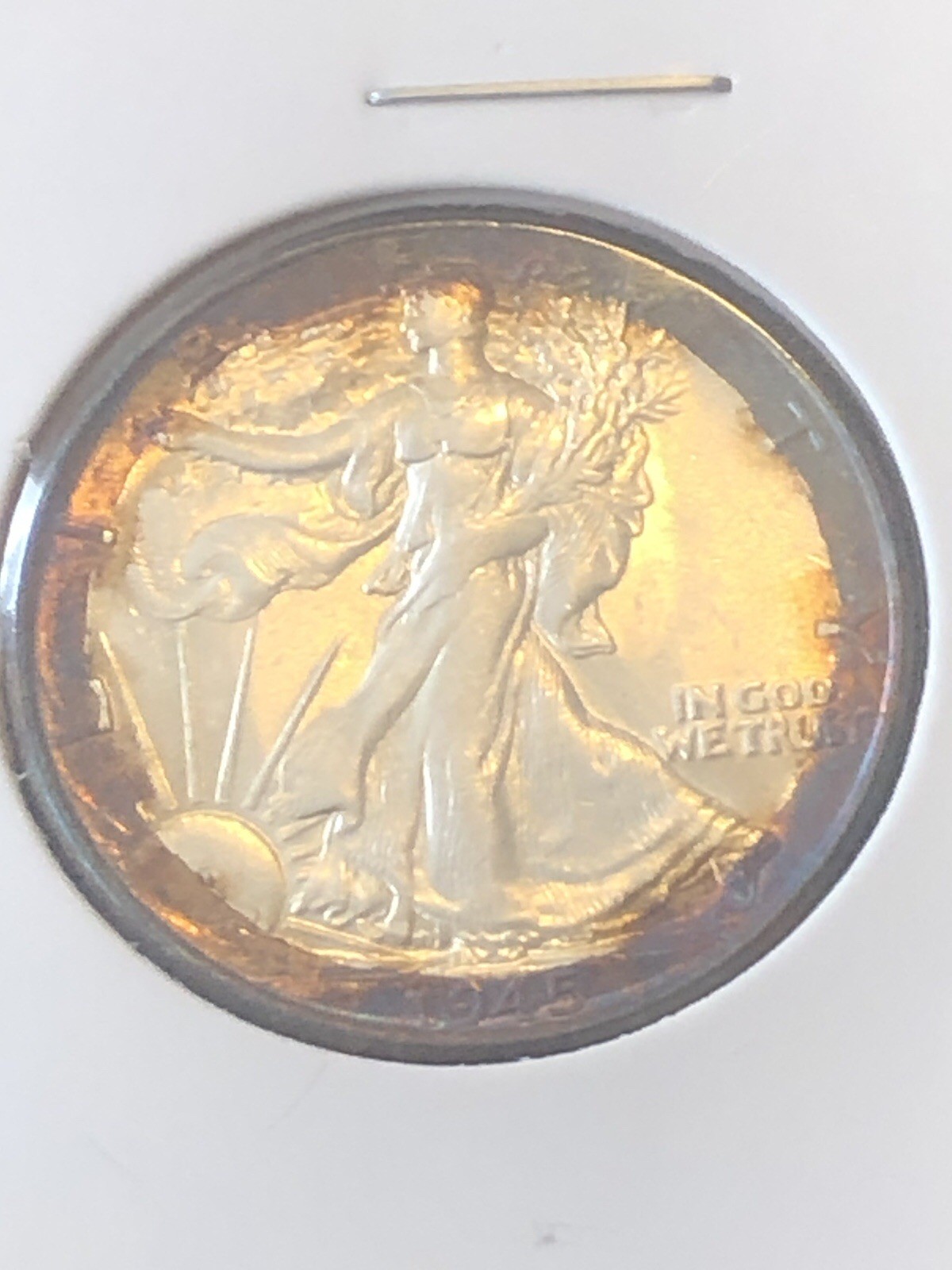 1945 W Walking Liberty Half Dollar Rainbow Toned BU