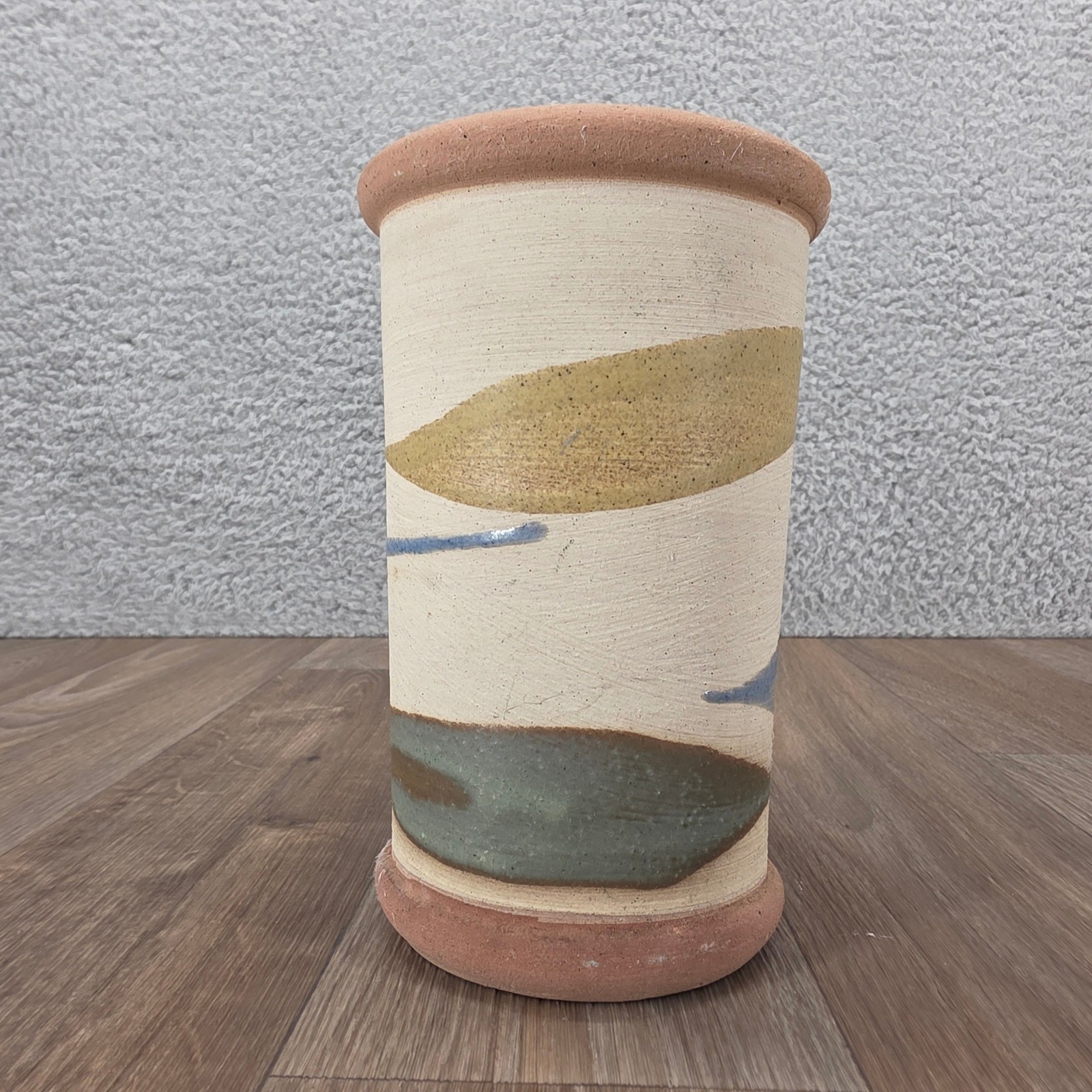 Alfa Dom Handmade Ceramic Vase Stripped Design Pink Tan Blue Green Pottery