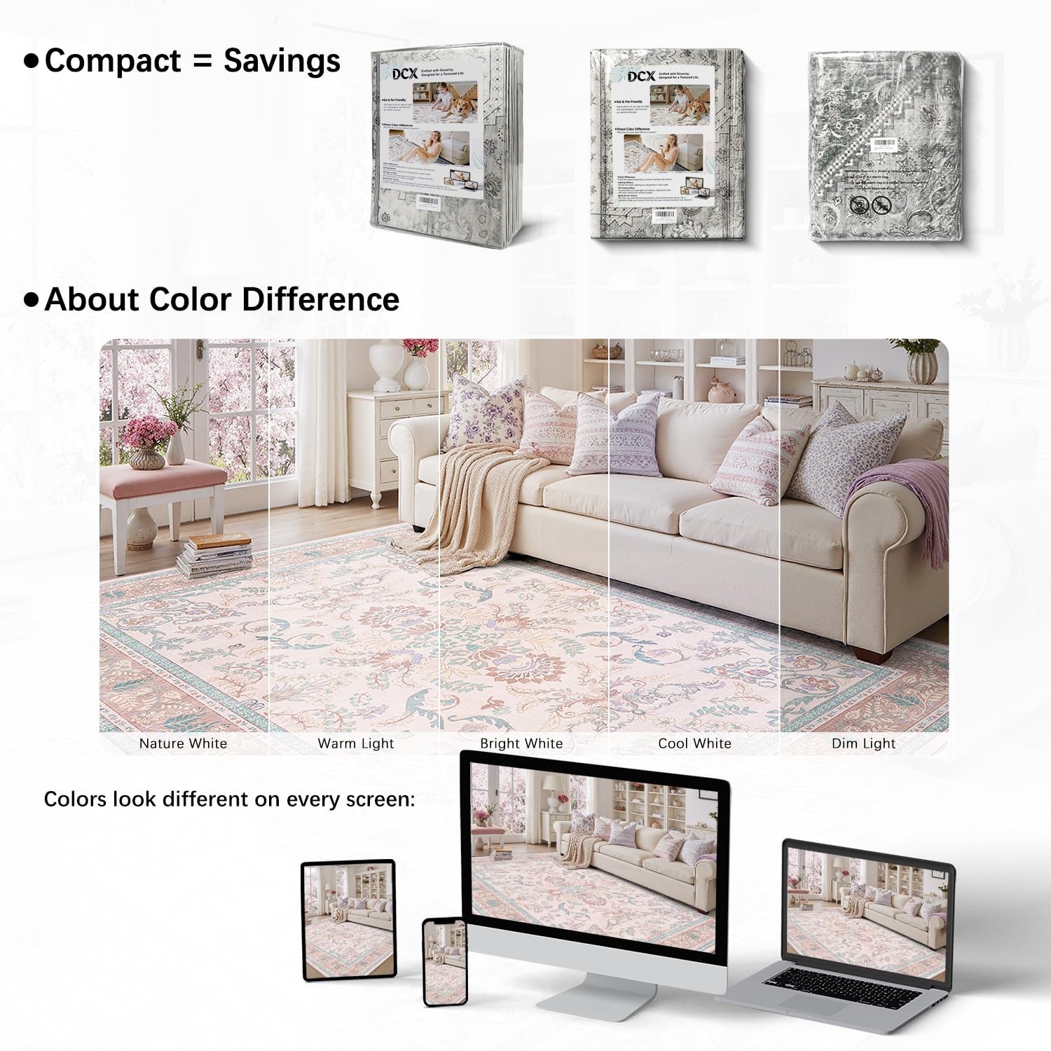 DCX 2x3 Pink Vintage Floral Rug, Machine Washable Non Slip Low Pile Carpet fo...