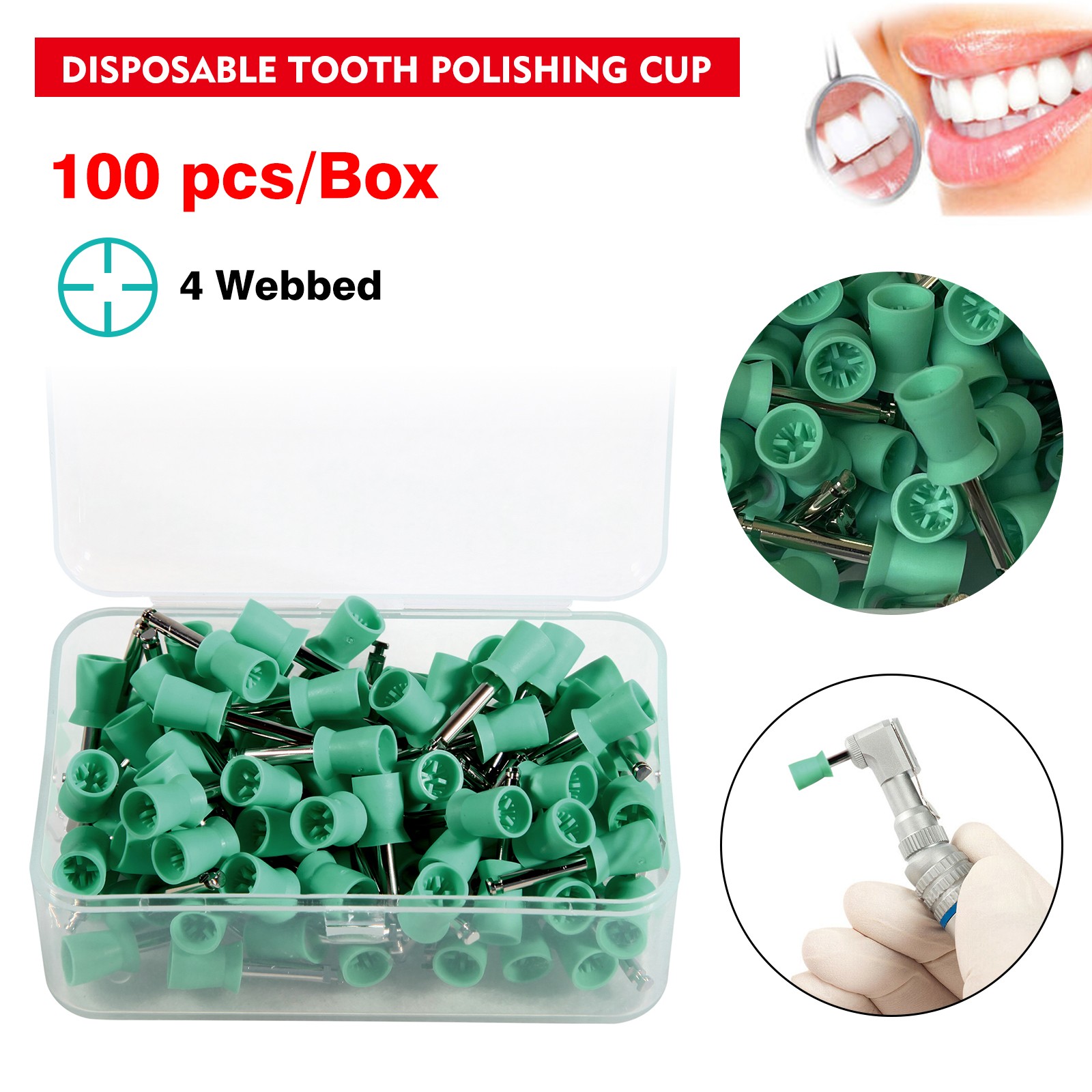 Dental Latch type Prophy Polishing Cups Polisher Rubber Polish Brushes green ad