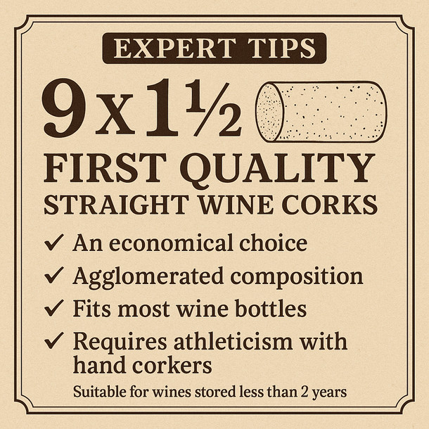 First Quality 9 x 1 1/2 First Quality Straight Wine Corks 100 ct