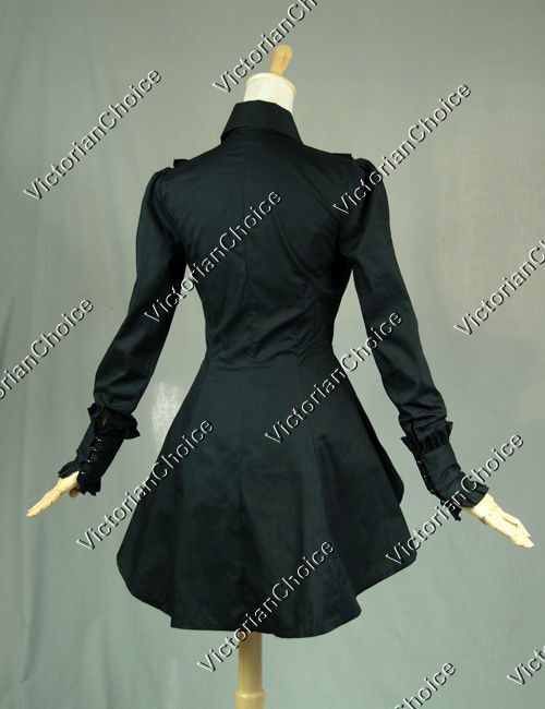 Victorian Gothic Women Romantic Vintage Ruffle Black Blouse Shirt Steampunk B007