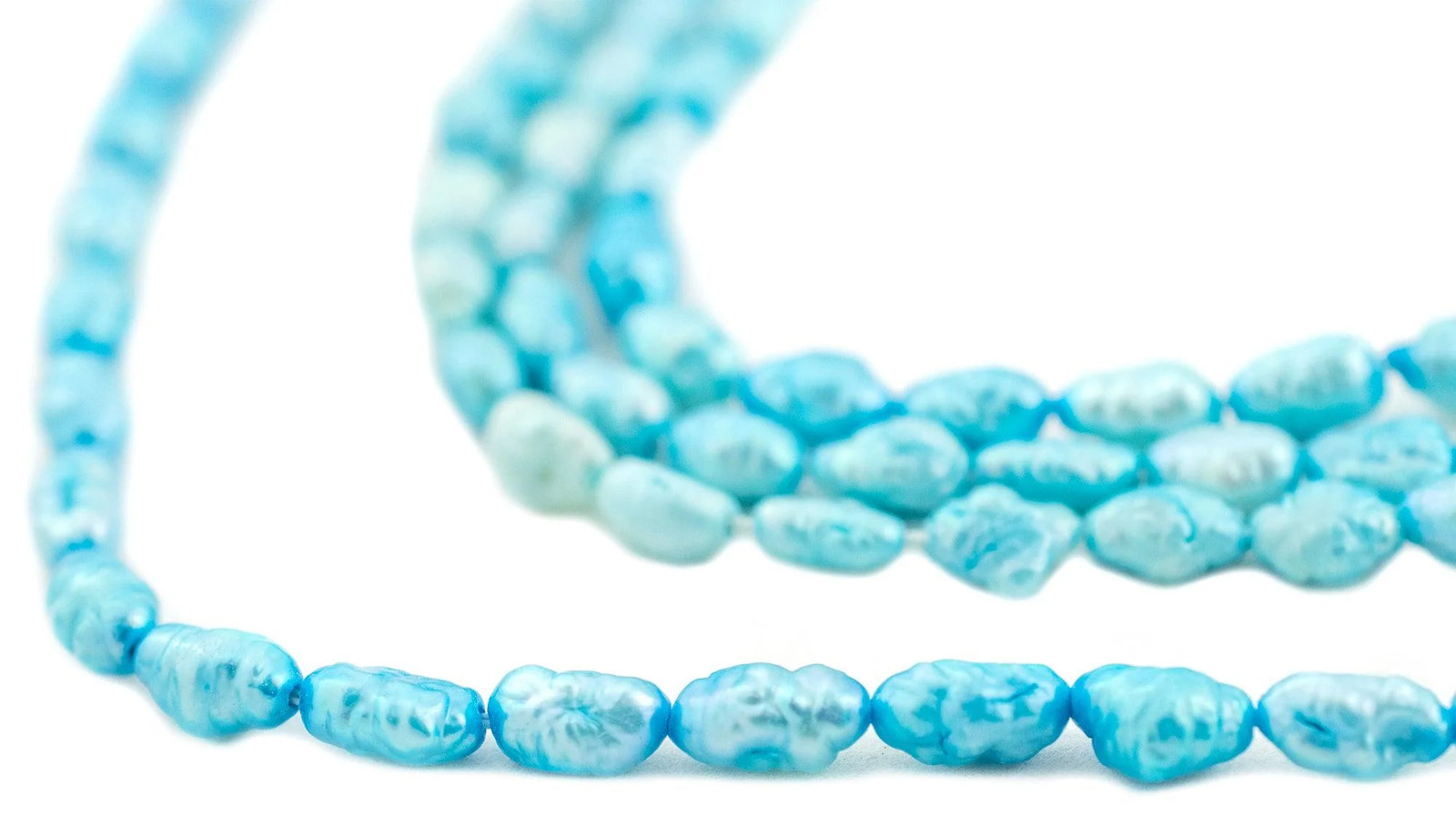 Sky Turquoise Vintage Japanese Rice Pearl Beads 4mm Blue Oval 16 Inch Strand