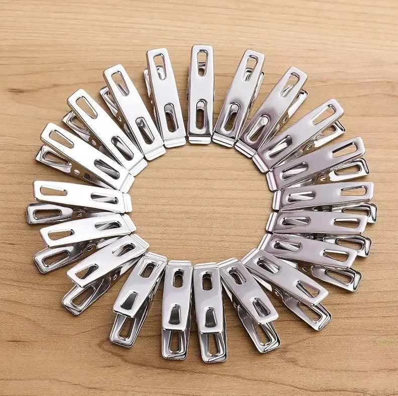 20pcs Stainless Steel Flat Mouth Clothespins & Multi-Purpose Metal Clips - NEW