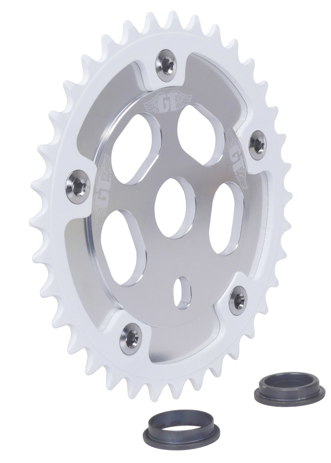 GT 110mm bcd BMX bicycle Power Disc (SILVER) with 36T chainring (WHITE)