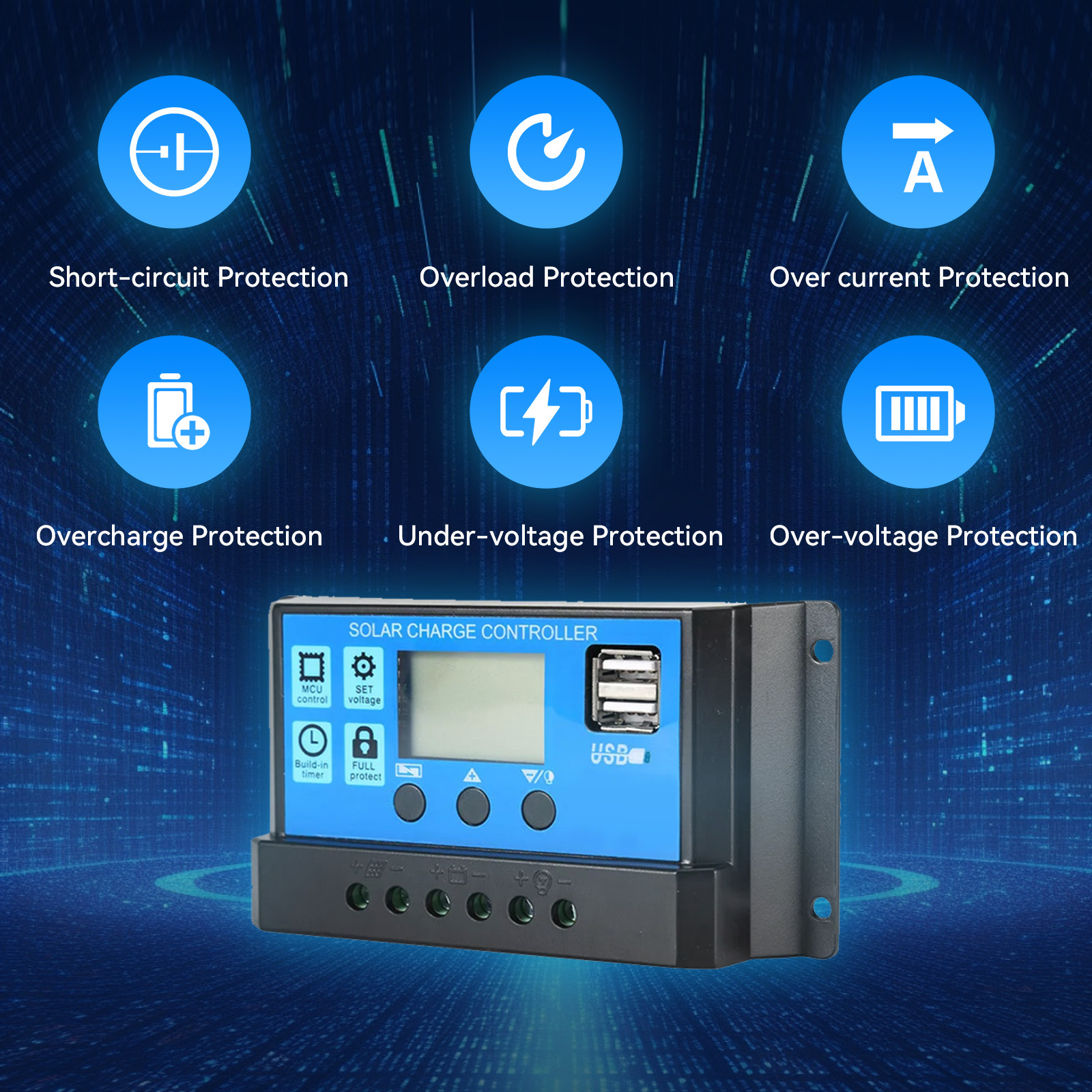 30A Solar Panel Battery Charge Controller 12V/24V LCD Regulator Auto Dual USB US