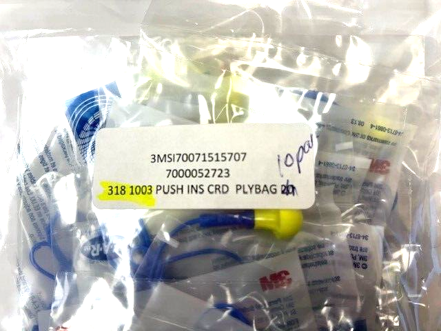 3M PUSH-IN CORDED EAR PLUGS NRR 28DB #318-1003 - 10 PAIRS - NEW!