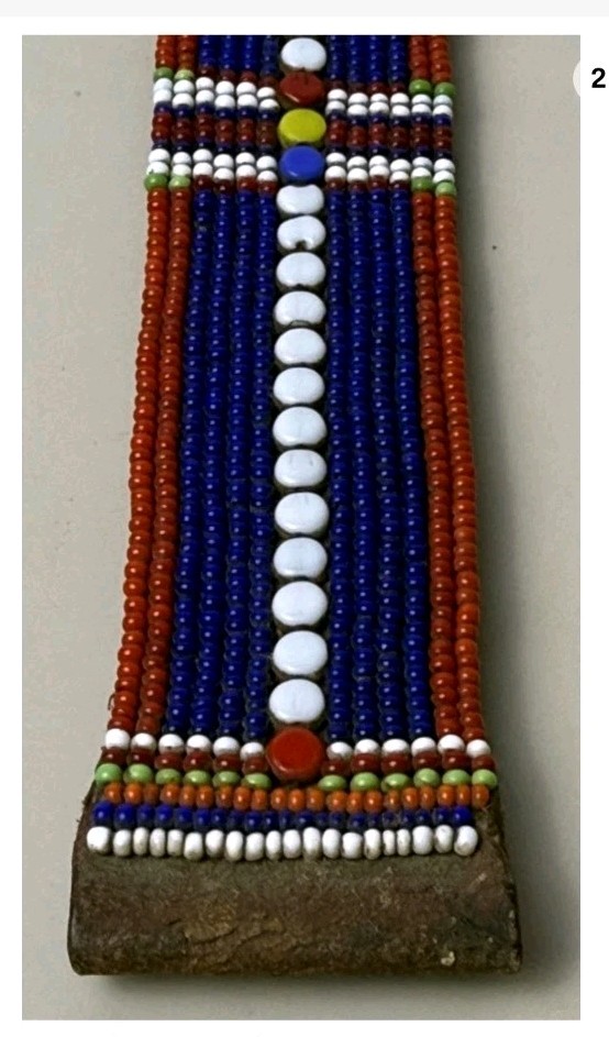 Antique African Maasai Beaded Leather Strap 8" Petina & Handbeading - Decorative