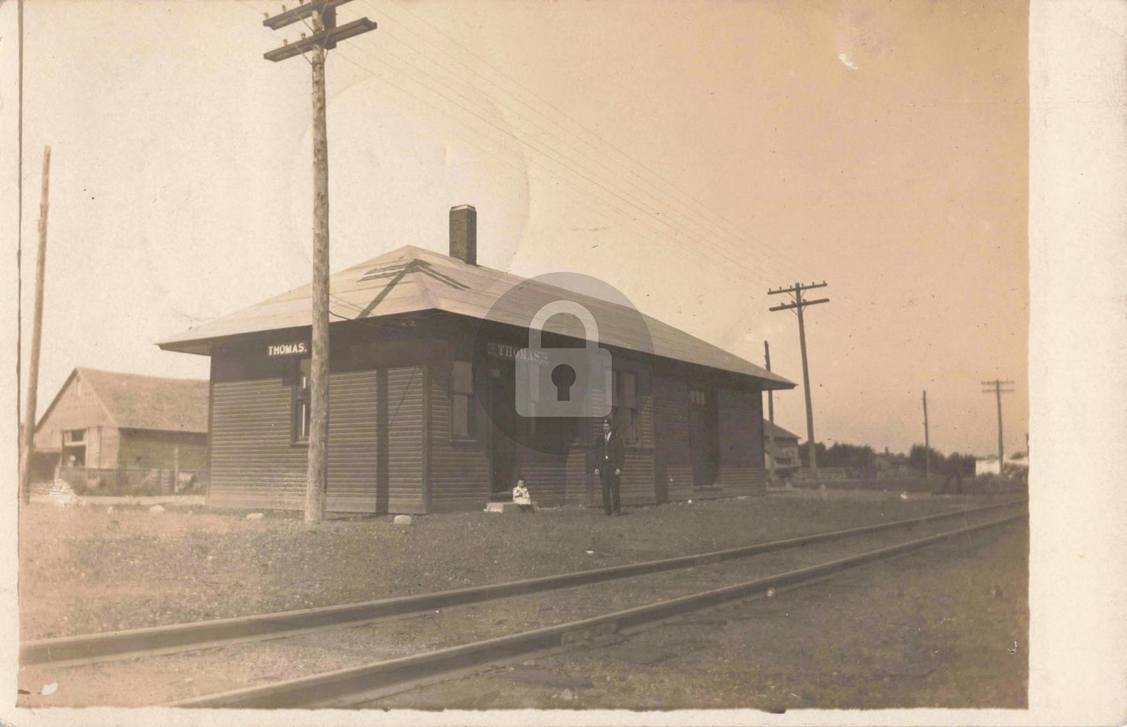 Railroad Depot, Thomas MI Michigan 1909 RPPC Photo Postcard COPY