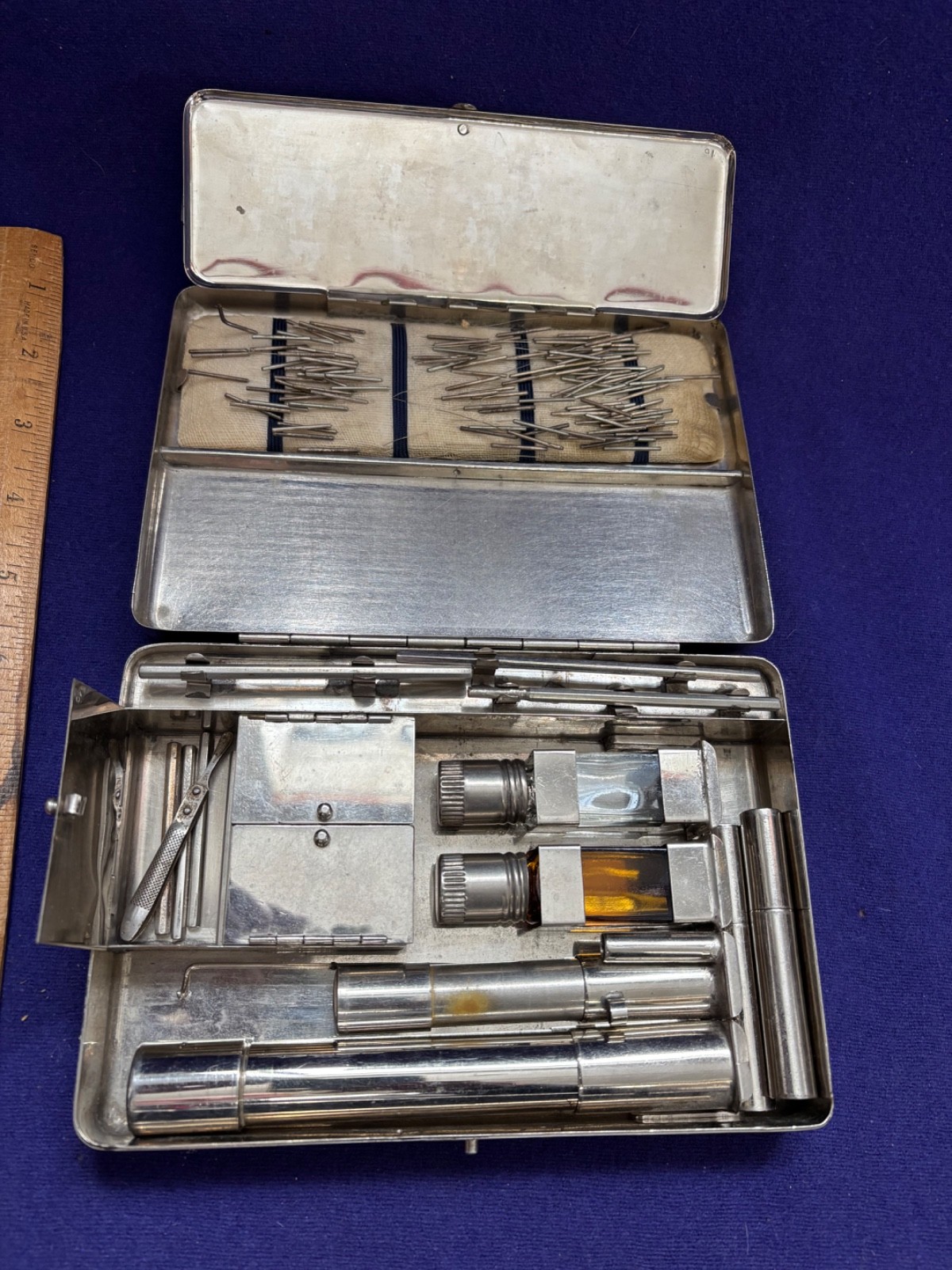 ANTIQUE VINTAGE ART DECO STEEL BOX ACUPUNCTURE KIT DISPLAY ONLY OLD ESTATE FIND