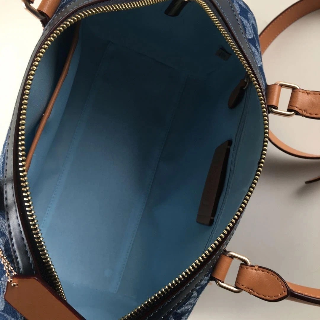 COACH CY699 Rowan Large Satchel Bag Signature Canvas Blue Brown Outlet New