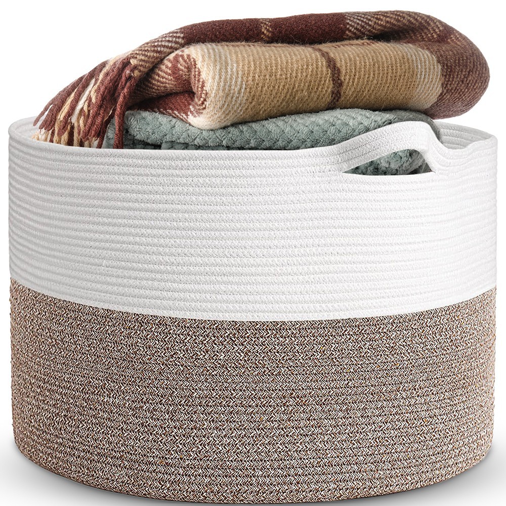 Large Blanket Basket 22 x 14 in Cotton Rope Storage Basket