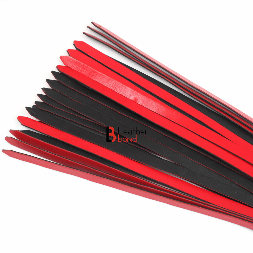 Cowhide Leather Finger Flogger 25 Falls Red Black Florentine Flog whip Pair