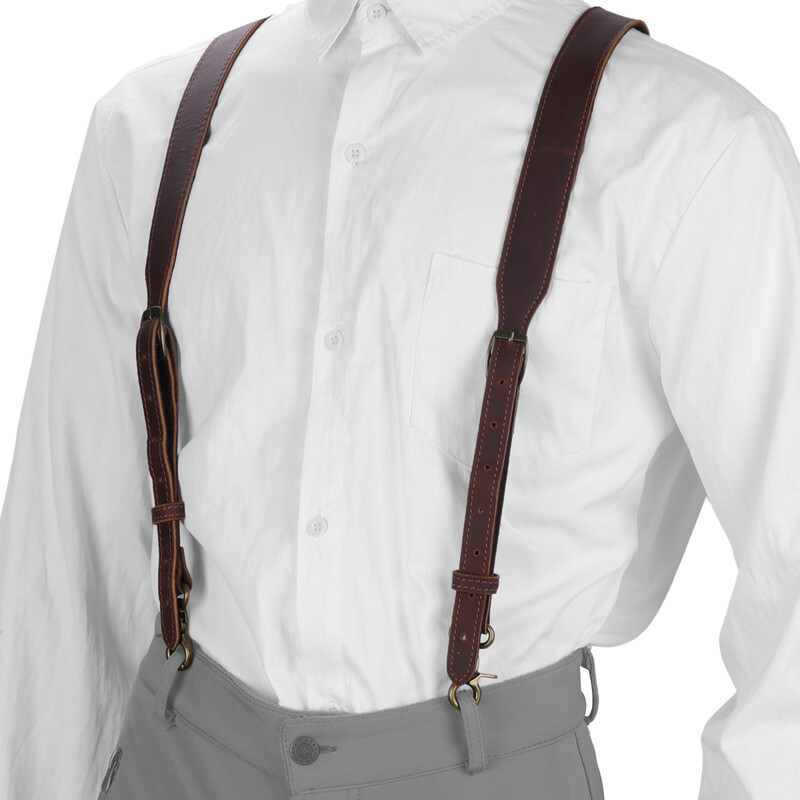 TOURBON Leather Suspenders Y Back Adjustable Y-Shape Pants Brace