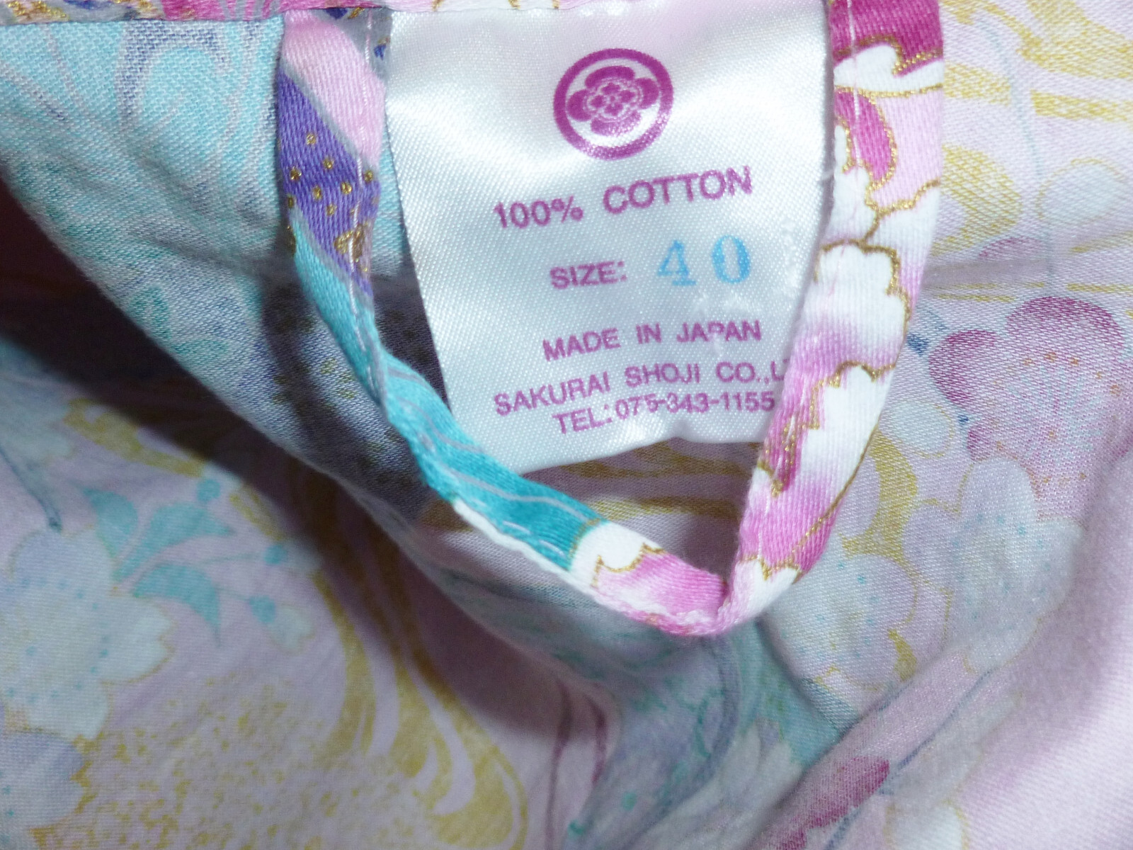 Sakurai Shoji Size S Kimono Made in Japan Floral Pink Blue Cotton