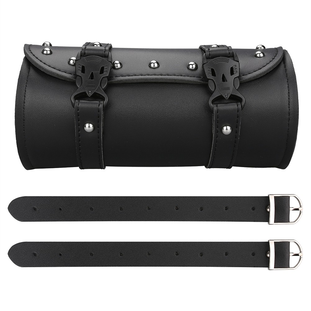Motorcycle Front Fork Tool Bag Pouch Storage Luggage SaddleBag Leather Handlebar