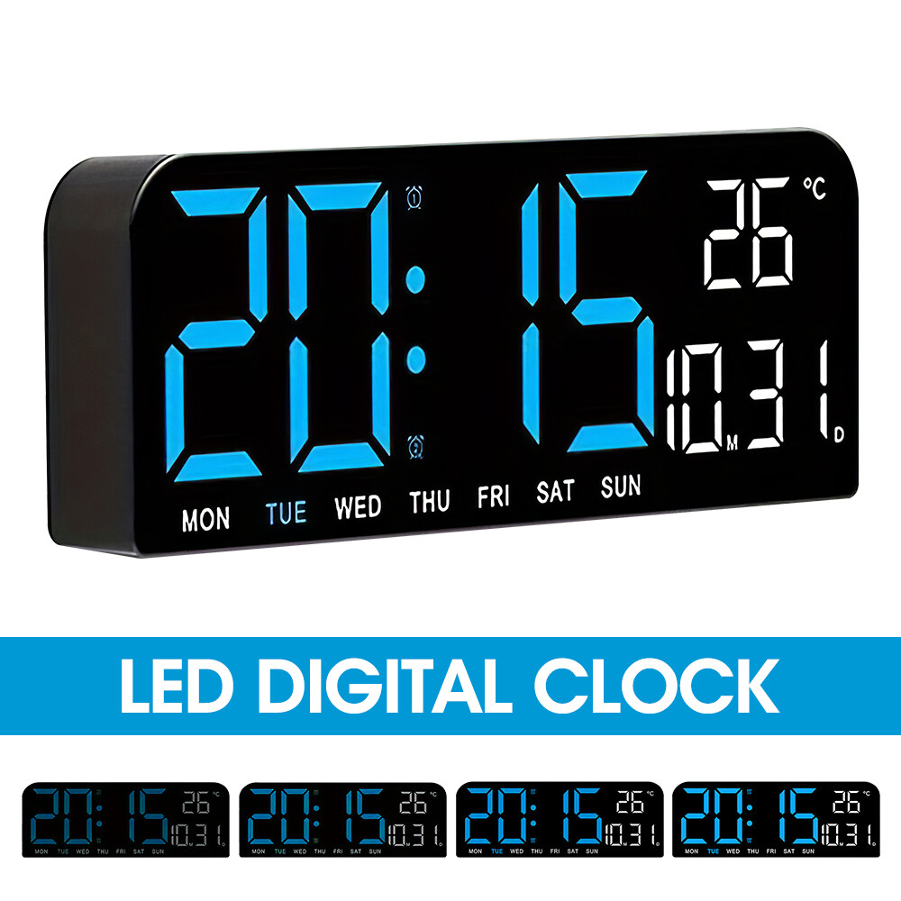 10" Digital LED Desk Alarm Clock Large LCD Display Wall Clock Temperature Date