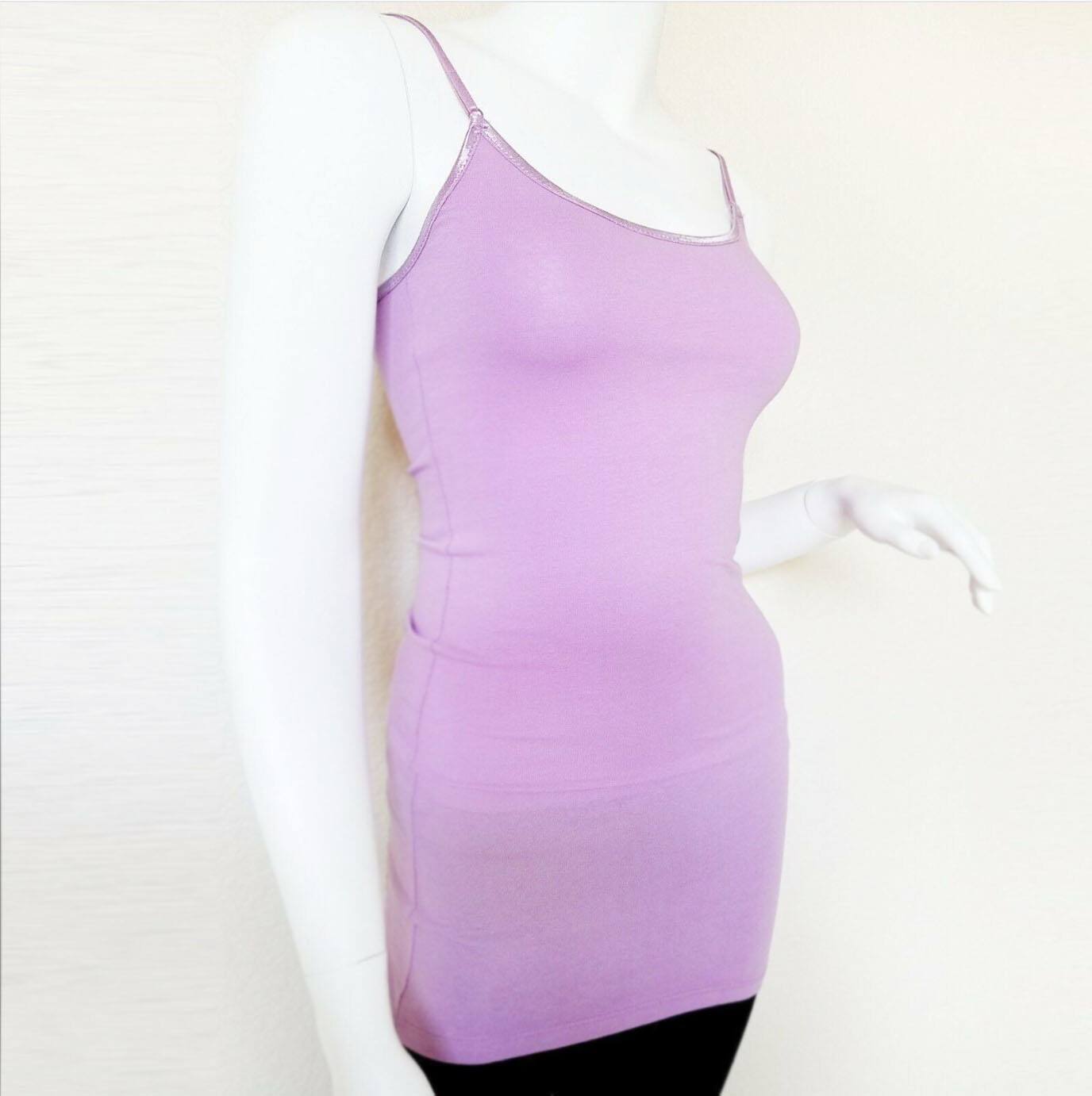 (Bozzolo) Plain Long Tank Top w/Spaghetti Straps Cotton Cami Junior Size S M L