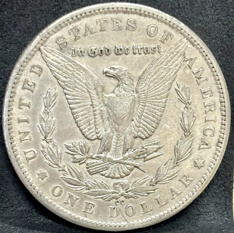 1879-CC Morgan Silver Dolar Coin, Capped, Choice VF Better Date