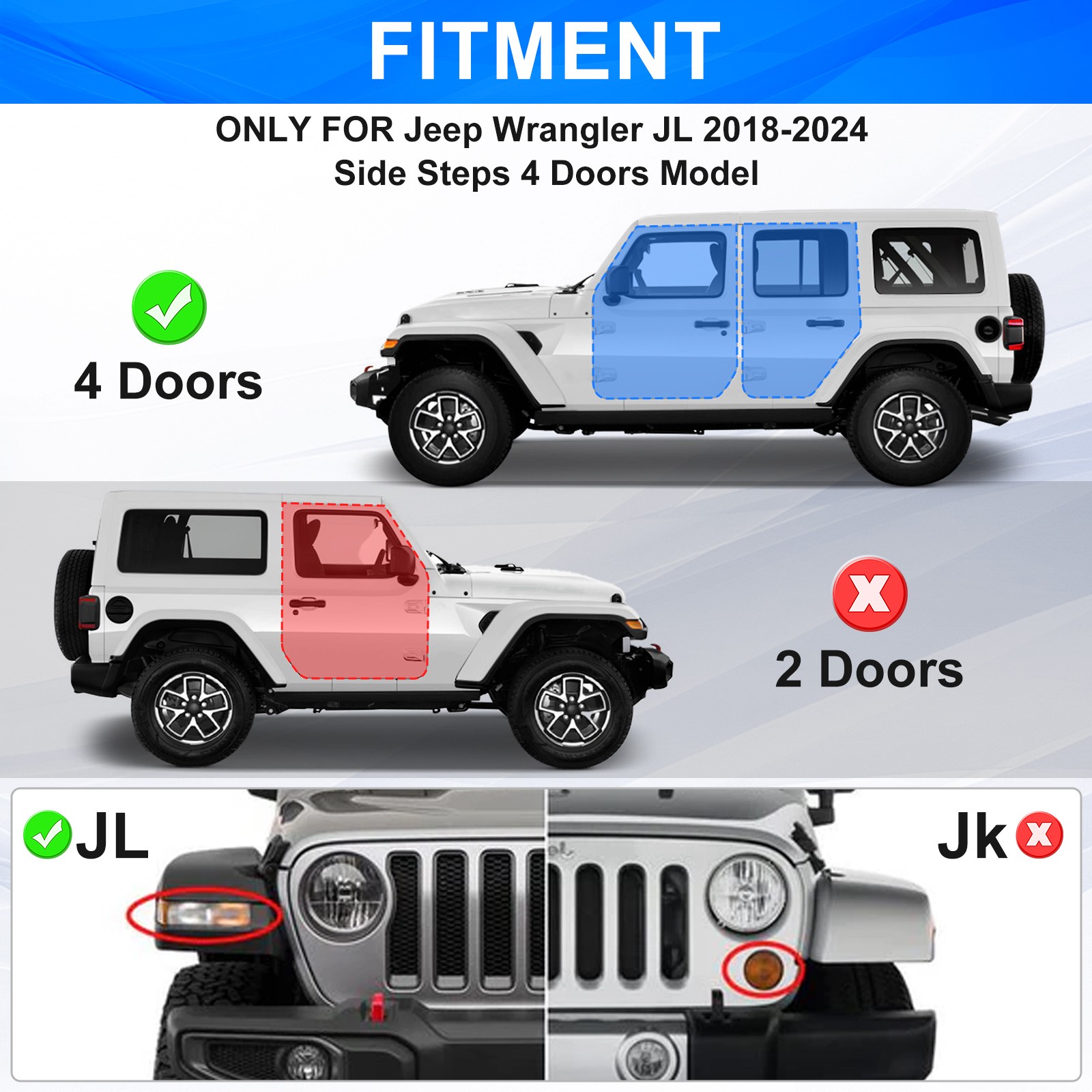 White/ Red/ Green/ Blue Running Boards Fits Jeep Wrangler JL 2018-2025 4 Door