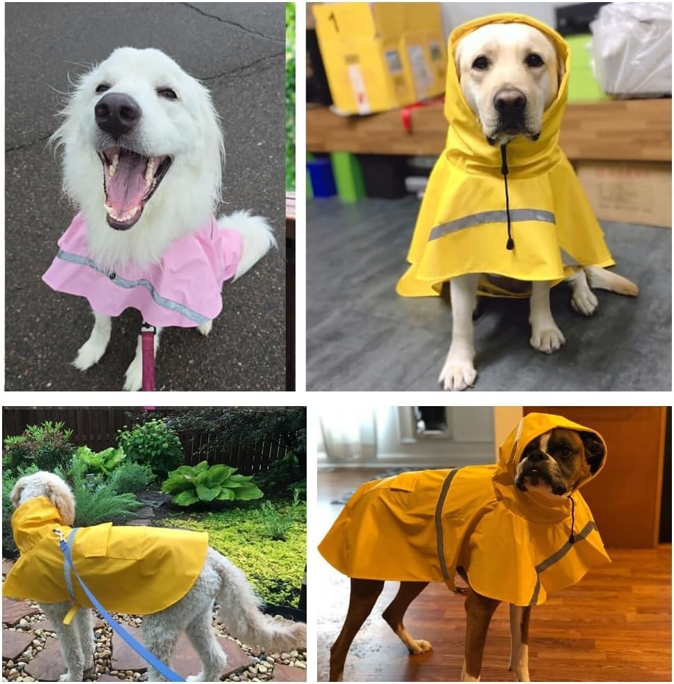 Dog Raincoat, Reflective Strip Hoodie, Poncho (A1-Yellow, 24B (Back Length 24")