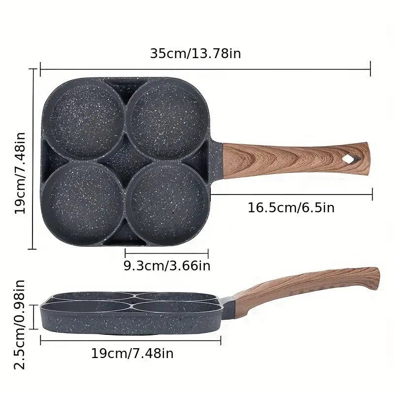 4-Cup Fried Egg Frying Pan Nonstick Pancake Pans with wooden handle