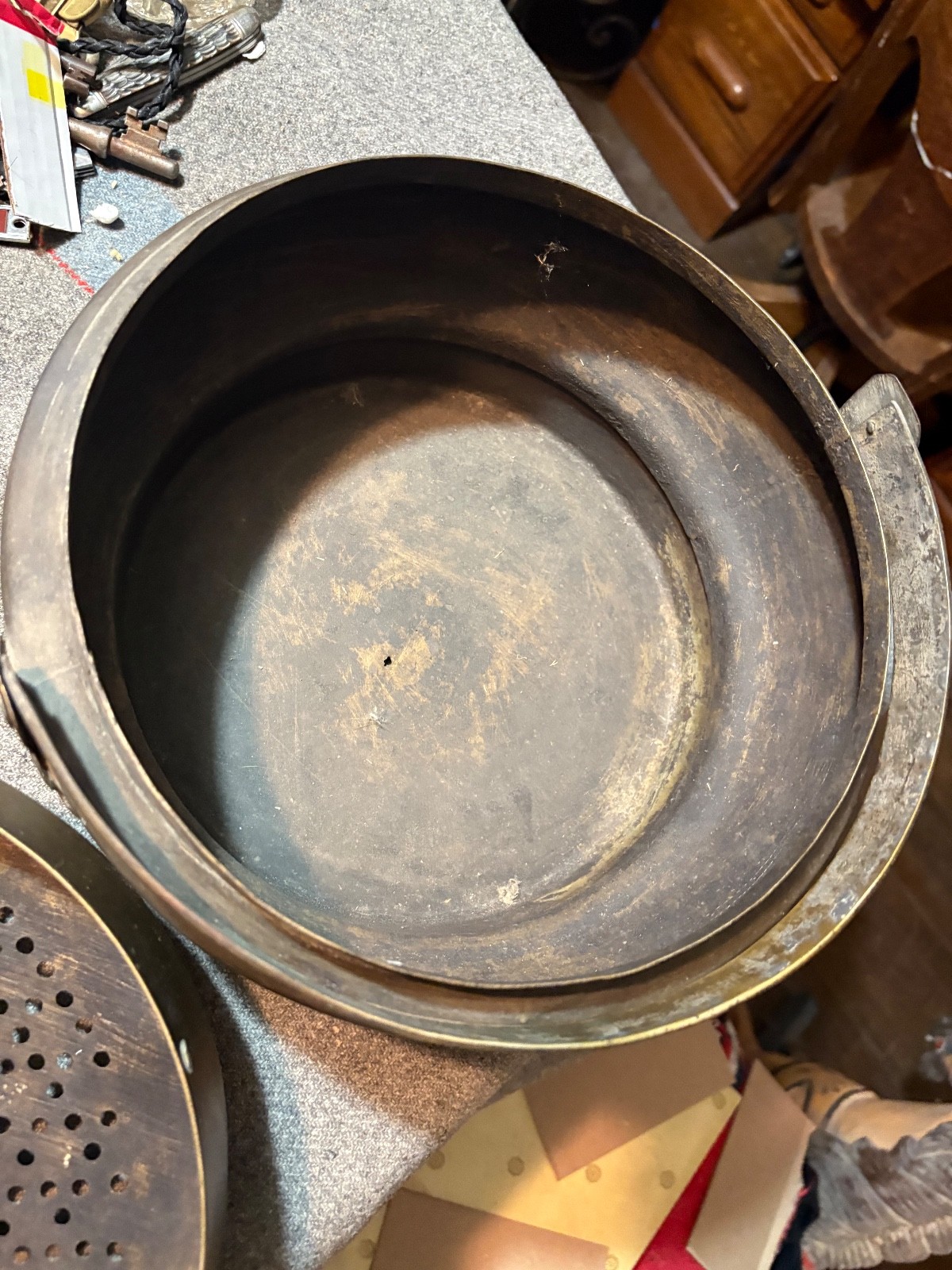 Antique Chinese bronze Hand Warmer w. lid & Handle 11" x 6"