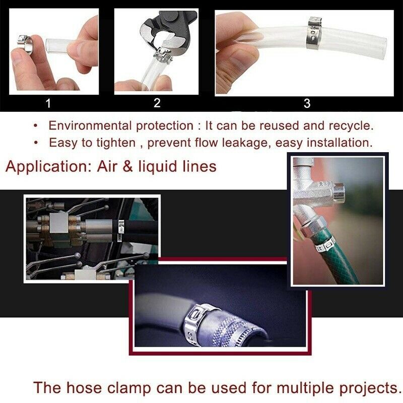 100pcs Hose Clamp Assorted Stainless Steel Ear Cinch Rings Crimp Pinch Set