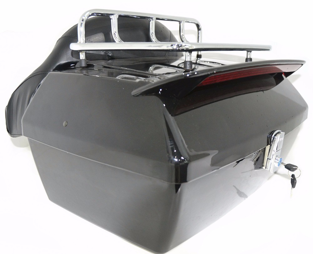 Black Motorcycle Trunk Tail Box Luggage Touring Pack Universal w/ Tail Light DMY