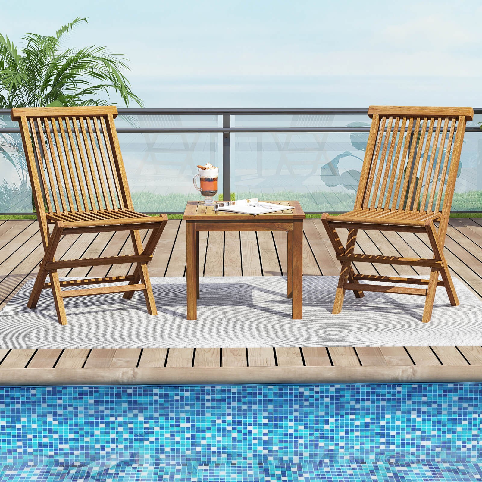 Outdoor Square Teak Wood End Table Coffee Table for Porch Deck Garden Patio