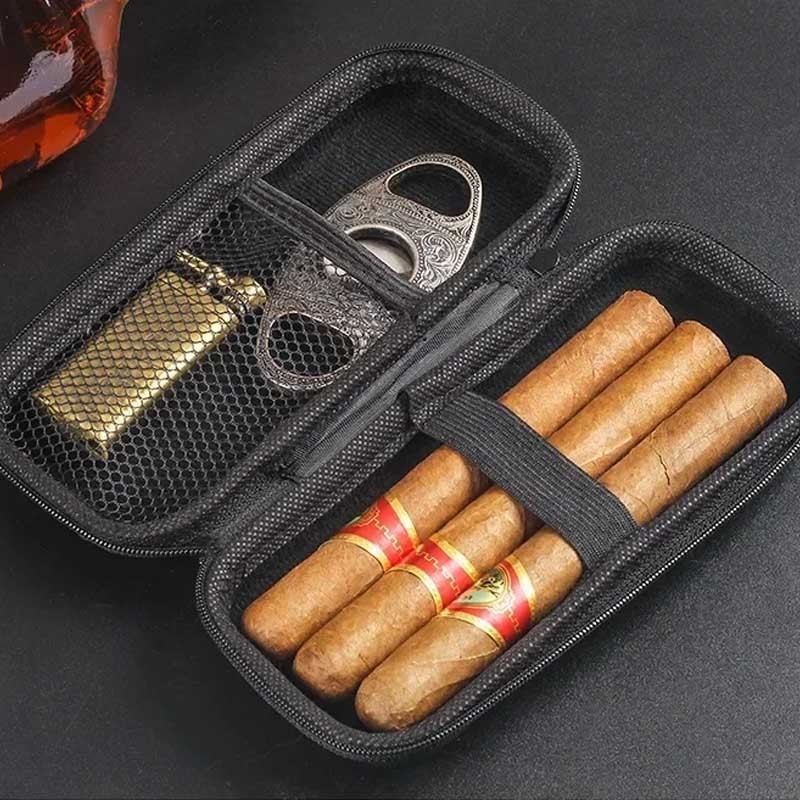 Portable Cigar Case Travel Pouch for Cigars Cutter Lighter Storage Smoking Box*