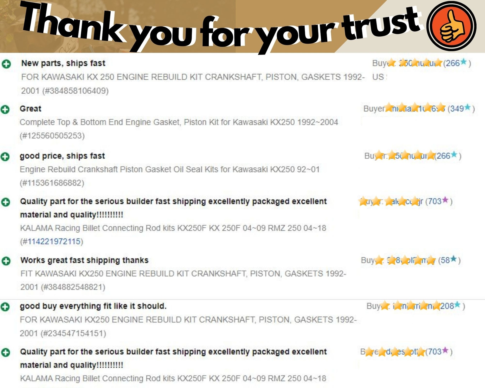 Rebuild Kit Crankshaft Piston Main Bearing Oil Seal for Kawasaki KX250 1992~2004