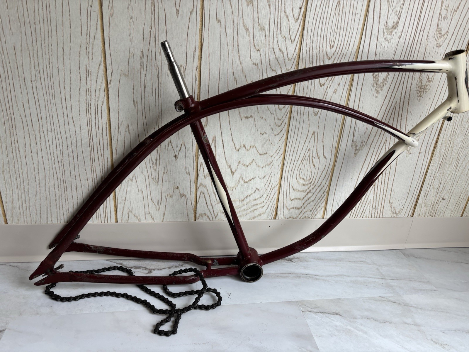 Prewar 1941 Schwinn Excelsior Autocycle Maroon Ivory Cantilever Frame