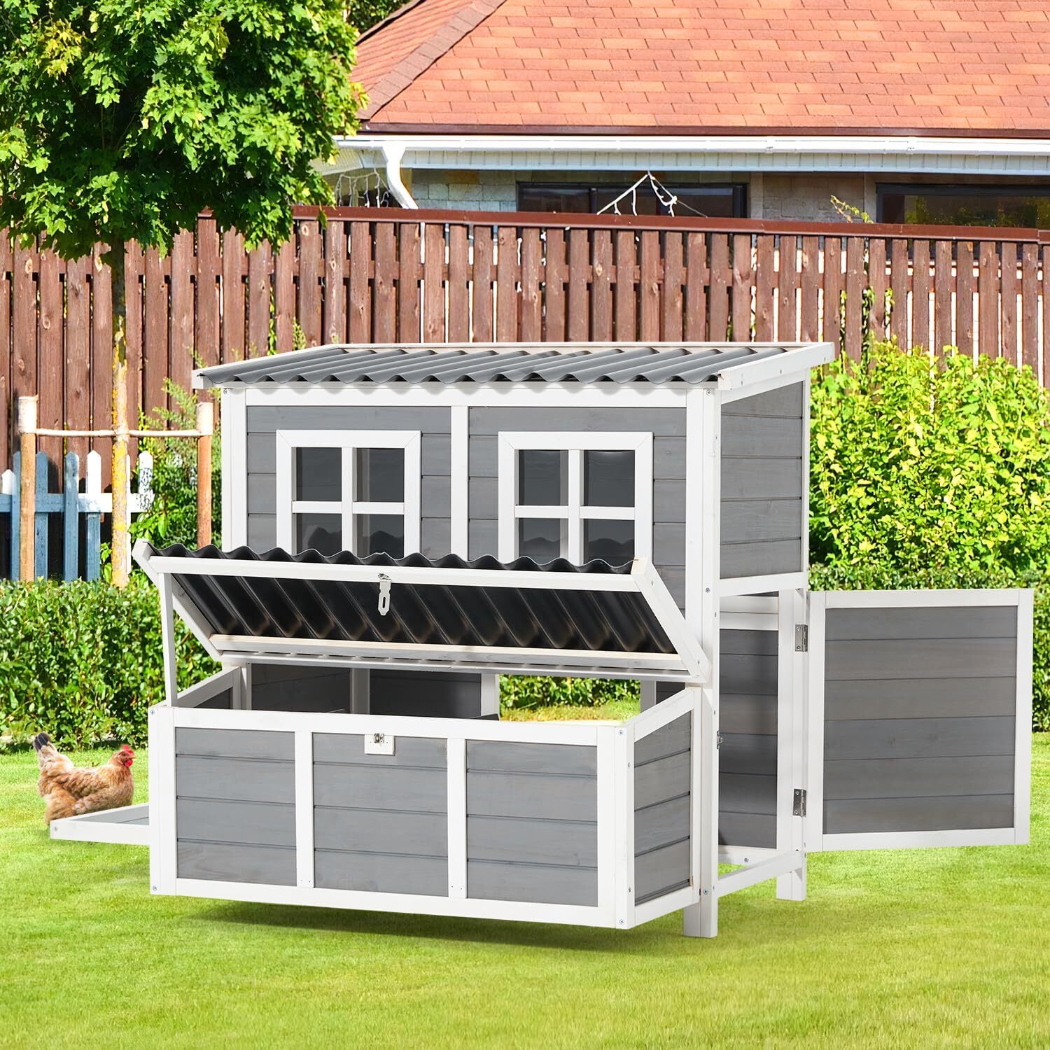 Wooden Chicken Coop 40" for 4-6 Chickens with 3 Lockable Nesting Boxes Hutch