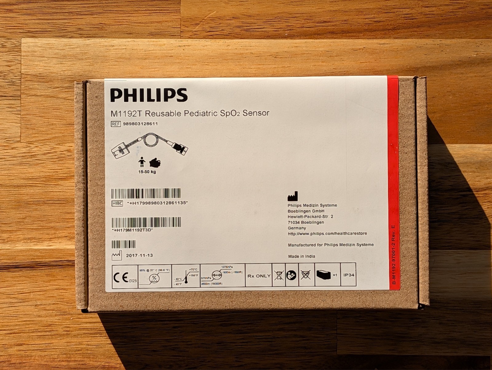 Philips M1192T Reusable SpO2 Sensor Pediatric Finger, 9-pin D-Sub Connector